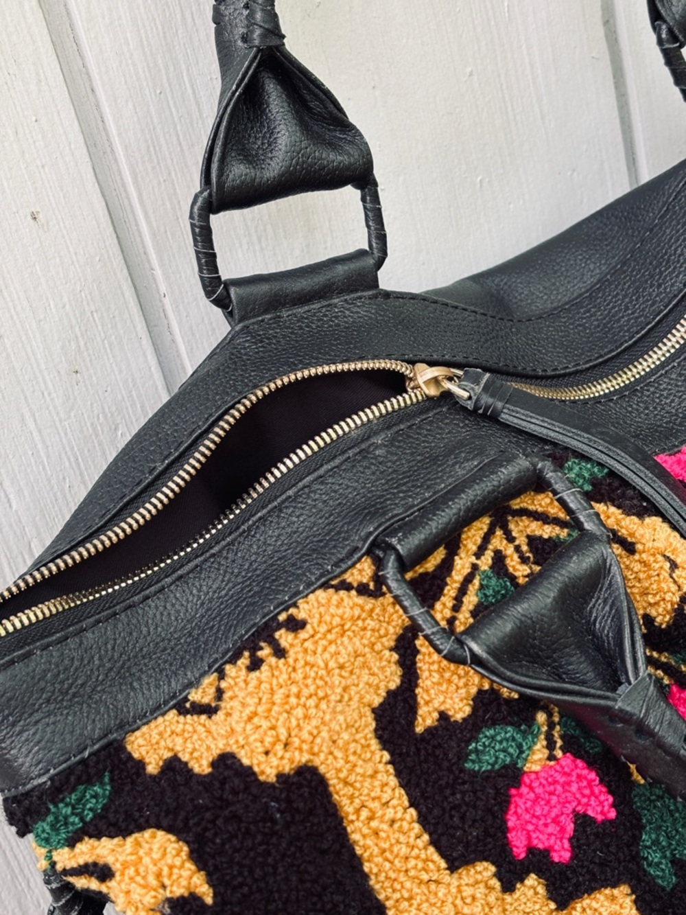 Cleobella Ankara Weekender Embroidered Tapestry Leather Bag - Picture 8 of 13